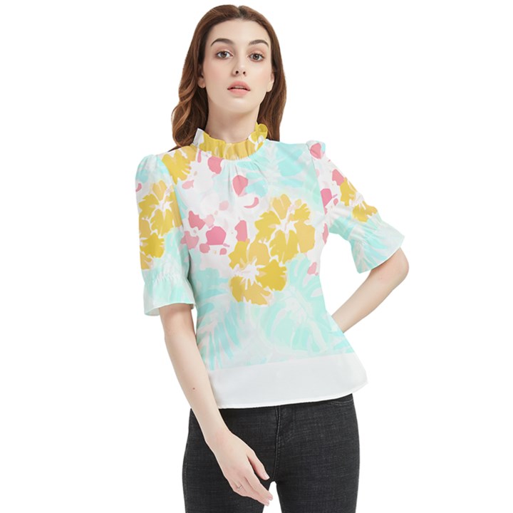 Hawaii T- Shirt Hawaii Flowers Modern T- Shirt Frill Neck Blouse