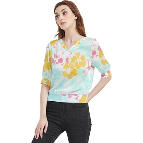 Hawaii T- Shirt Hawaii Flowers Modern T- Shirt Quarter Sleeve Blouse by maxcute