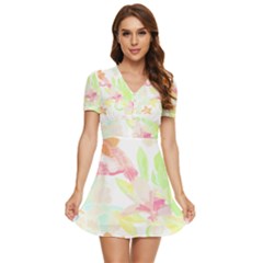 Hawaii T- Shirt Hawaii Foliage Garden T- Shirt V-neck High Waist Chiffon Mini Dress