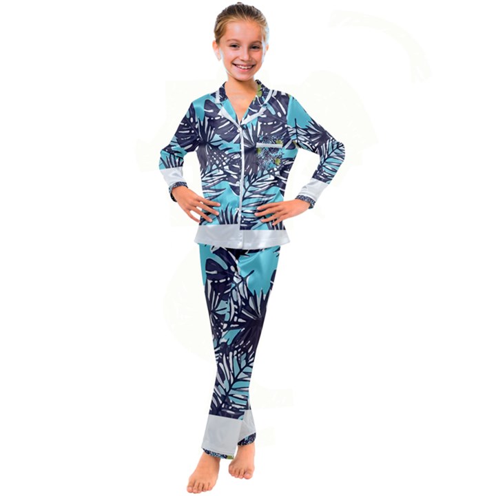 Hawaii T- Shirt Hawaii Garden Flora T- Shirt Kid s Satin Long Sleeve Pajamas Set