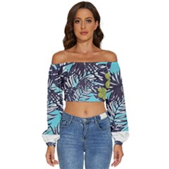 Hawaii T- Shirt Hawaii Garden Flora T- Shirt Long Sleeve Crinkled Weave Crop Top