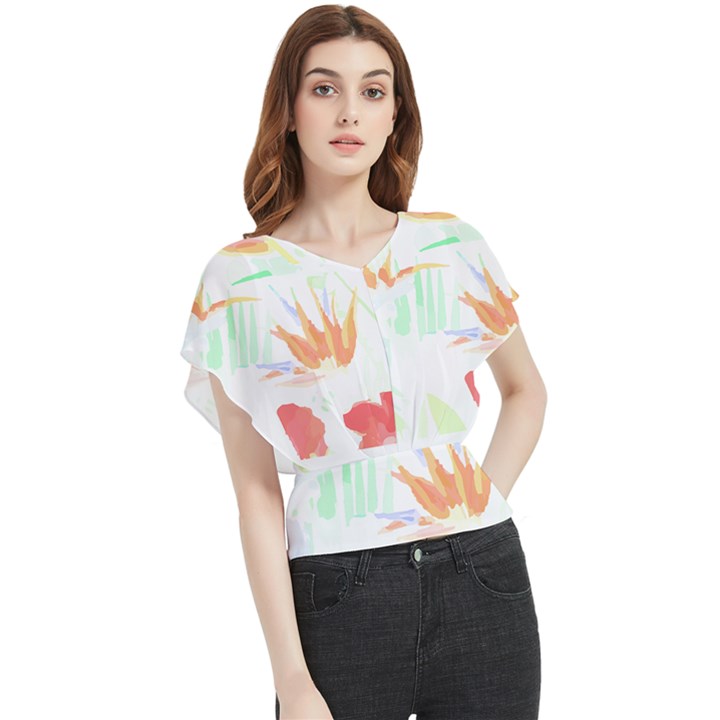 Hawaii T- Shirt Hawaii Hawaian Trend T- Shirt Butterfly Chiffon Blouse