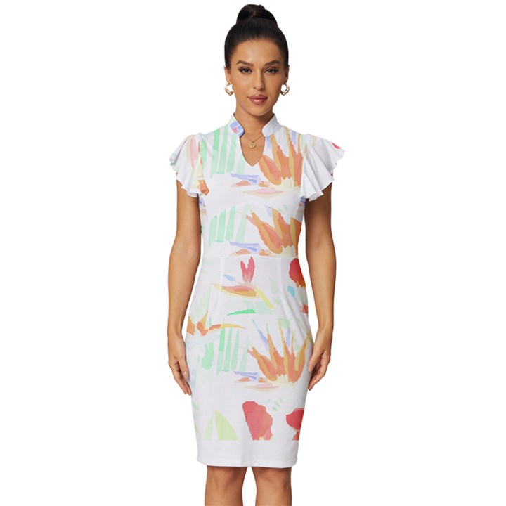 Hawaii T- Shirt Hawaii Hawaian Trend T- Shirt Vintage Frill Sleeve V-Neck Bodycon Dress