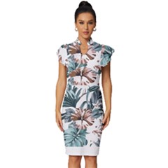 Hawaii T- Shirt Hawaii Hope Flowers Trend T- Shirt Vintage Frill Sleeve V-neck Bodycon Dress