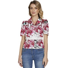 Hawaii T- Shirt Hawaii Indian Flower Modern T- Shirt Puffed Short Sleeve Button Up Jacket