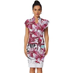 Hawaii T- Shirt Hawaii Indian Flower Modern T- Shirt Vintage Frill Sleeve V-neck Bodycon Dress