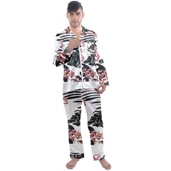 Hawaii T- Shirt Hawaii Krying Doors Pattern T- Shirt Men s Long Sleeve Satin Pajamas Set