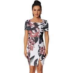 Hawaii T- Shirt Hawaii Krying Doors Pattern T- Shirt Fitted Knot Split End Bodycon Dress