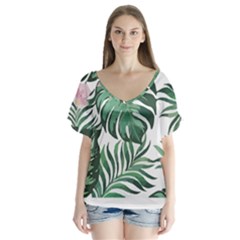 Hawaii T- Shirt Hawaii Leather Flower Garden T- Shirt V-neck Flutter Sleeve Top