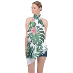 Hawaii T- Shirt Hawaii Leather Flower Garden T- Shirt Halter Asymmetric Satin Top