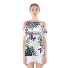 Hawaii T- Shirt Hawaii Lent Flowers Pattern T- Shirt Shoulder Cutout One Piece Dress