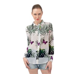 Hawaii T- Shirt Hawaii Lent Flowers Pattern T- Shirt Long Sleeve Chiffon Shirt