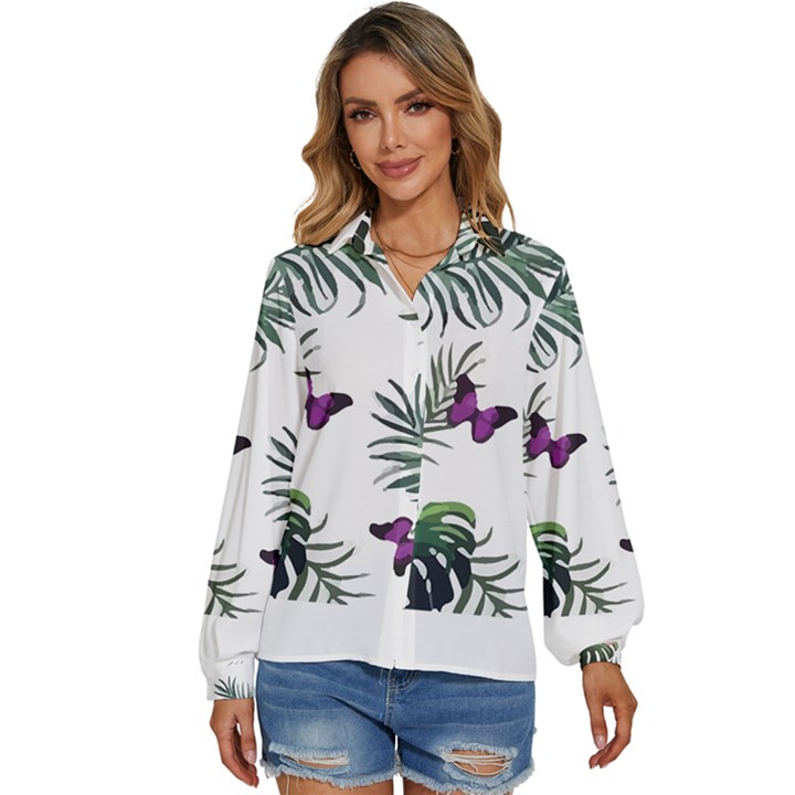 Hawaii T- Shirt Hawaii Lent Flowers Pattern T- Shirt Women s Long Sleeve Button Down Shirt