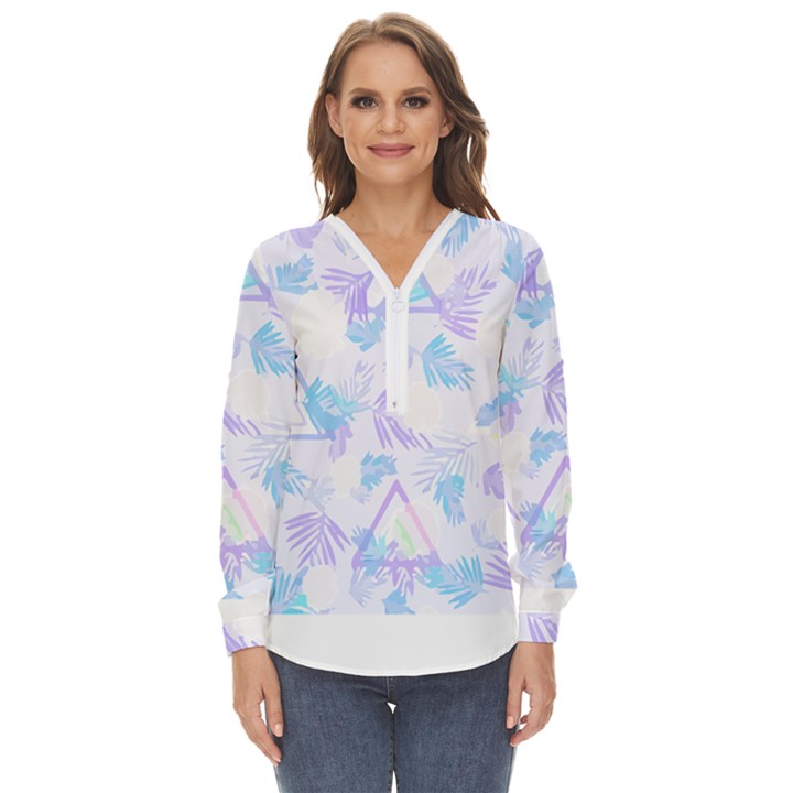 Hawaii T- Shirt Hawaii Love Flowers Trend T- Shirt Zip Up Long Sleeve Blouse