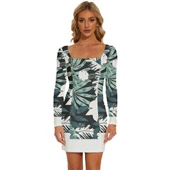 Hawaii T- Shirt Hawaii Mayan Pattern T- Shirt Long Sleeve Square Neck Bodycon Velour Dress