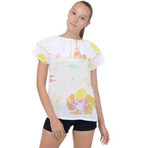 Hawaii T- Shirt Hawaii Meadow Fashion T- Shirt Ruffle Collar Chiffon Blouse by maxcute