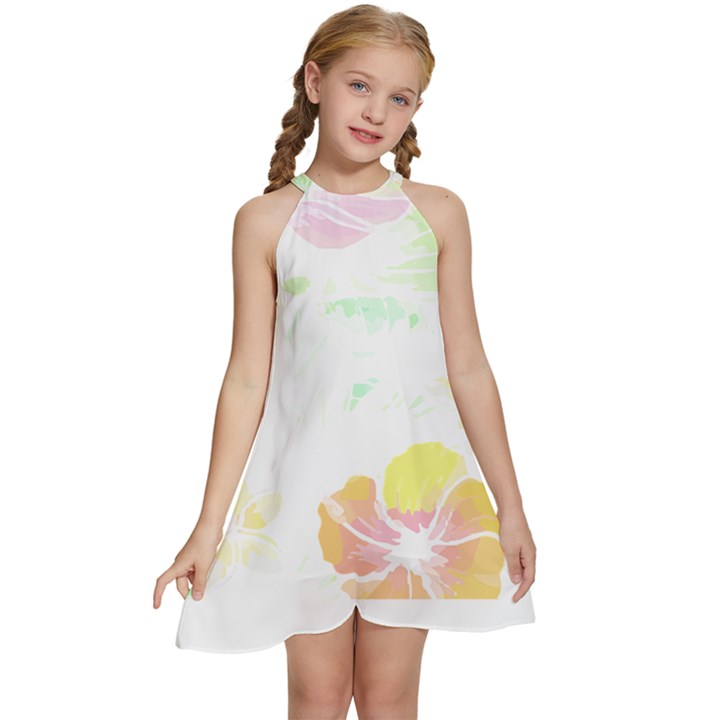 Hawaii T- Shirt Hawaii Meadow Fashion T- Shirt Kids  Halter Collar Waist Tie Chiffon Dress