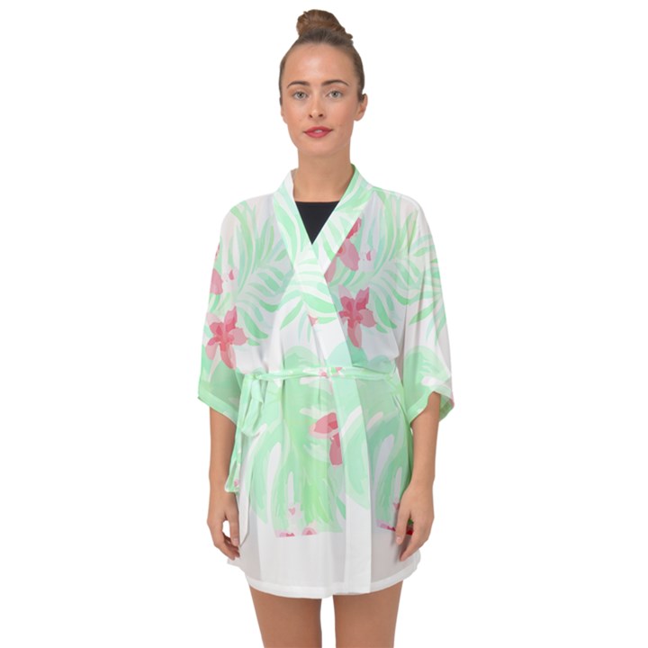 Hawaii T- Shirt Hawaii Meadow Trend T- Shirt Half Sleeve Chiffon Kimono