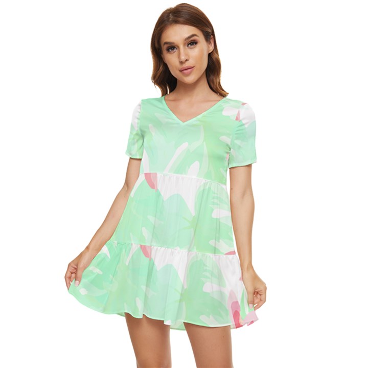 Hawaii T- Shirt Hawaii Meadow Trend T- Shirt Tiered Short Sleeve Babydoll Dress