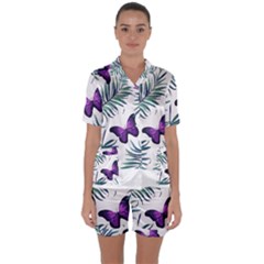 Hawaii T- Shirt Hawaii Peacock Pattern T- Shirt Satin Short Sleeve Pajamas Set by maxcute