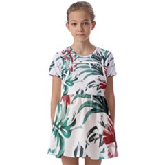 Hawaii T- Shirt Hawaii Puff Pattern T- Shirt Kids  Short Sleeve Pinafore Style Dress