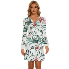 Hawaii T- Shirt Hawaii Puff Pattern T- Shirt Long Sleeve Waist Tie Ruffle Velour Dress