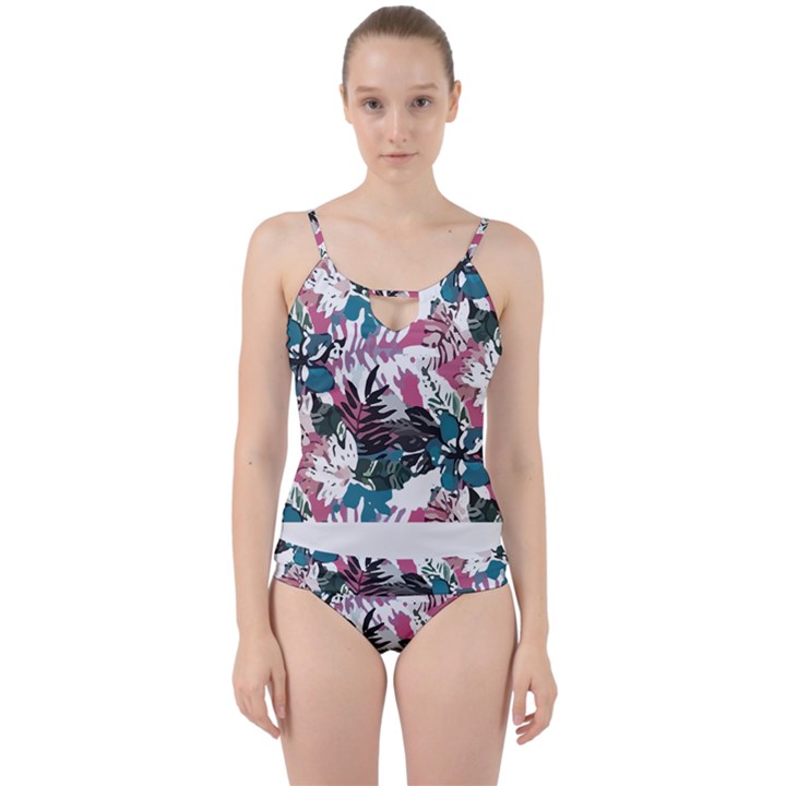 Hawaii T- Shirt Hawaii Quater Pattern T- Shirt Cut Out Top Tankini Set