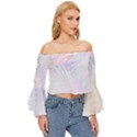 Hawaii T- Shirt Hawaii Shrimp Flowers T- Shirt Off Shoulder Flutter Bell Sleeve Top View3