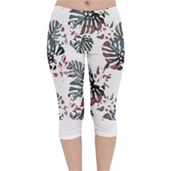 Hawaii T- Shirt Hawaii White Flowers T- Shirt Velvet Capri Leggings  by maxcute