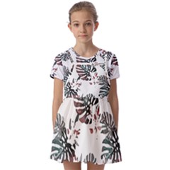 Hawaii T- Shirt Hawaii White Flowers T- Shirt Kids  Short Sleeve Pinafore Style Dress