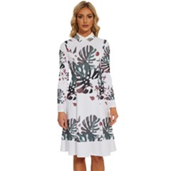 Hawaii T- Shirt Hawaii White Flowers T- Shirt Long Sleeve Shirt Collar A-line Dress