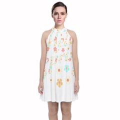 Hello Spring T- Shirt Hello Spring Trendy Easter Daisy Flower Cute Floral Pattern 3 Velvet Halter Neckline Dress  by maxcute