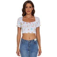 Hello Spring T- Shirt Hello Spring Trendy Easter Daisy Flower Cute Floral Pattern 3 Short Sleeve Square Neckline Crop Top 