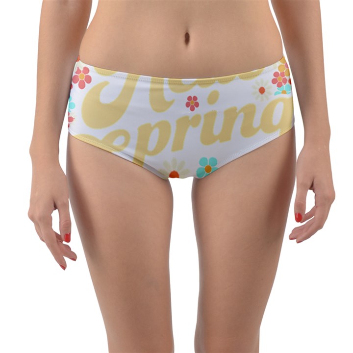 Hello Spring T- Shirt Hello Spring Trendy Easter Daisy Flower Cute Floral Pattern T- Shirt Reversible Mid-Waist Bikini Bottoms