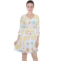 Hello Spring T- Shirt Hello Spring Trendy Easter Daisy Flower Cute Floral Pattern T- Shirt Quarter Sleeve Ruffle Waist Dress by maxcute