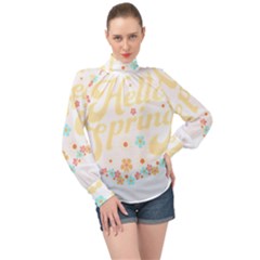 Hello Spring T- Shirt Hello Spring Trendy Easter Daisy Flower Cute Floral Pattern T- Shirt High Neck Long Sleeve Chiffon Top by maxcute