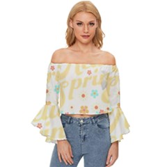 Hello Spring T- Shirt Hello Spring Trendy Easter Daisy Flower Cute Floral Pattern T- Shirt Off Shoulder Flutter Bell Sleeve Top by maxcute