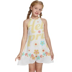 Hello Spring T- Shirt Hello Spring Trendy Easter Daisy Flower Cute Floral Pattern T- Shirt Kids  Halter Collar Waist Tie Chiffon Dress by maxcute