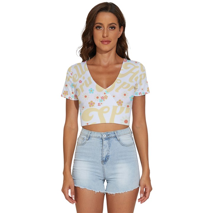 Hello Spring T- Shirt Hello Spring Trendy Easter Daisy Flower Cute Floral Pattern T- Shirt V-Neck Crop Top