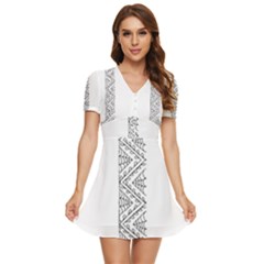 Henna Alphabet T- Shirt Henna Alphabet T V-neck High Waist Chiffon Mini Dress