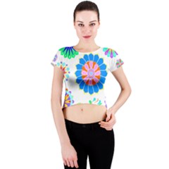 Hippie T- Shirt Psychedelic Floral Power Pattern T- Shirt Crew Neck Crop Top by maxcute