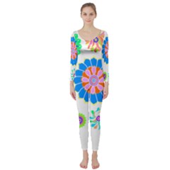 Hippie T- Shirt Psychedelic Floral Power Pattern T- Shirt Long Sleeve Catsuit by maxcute