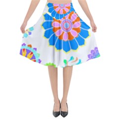 Hippie T- Shirt Psychedelic Floral Power Pattern T- Shirt Flared Midi Skirt by maxcute