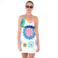 Hippie T- Shirt Psychedelic Floral Power Pattern T- Shirt One Soulder Bodycon Dress by maxcute