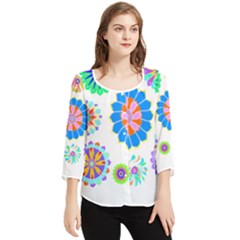 Hippie T- Shirt Psychedelic Floral Power Pattern T- Shirt Chiffon Quarter Sleeve Blouse by maxcute