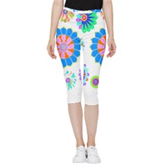 Hippie T- Shirt Psychedelic Floral Power Pattern T- Shirt Inside Out Lightweight Velour Capri Leggings  by maxcute