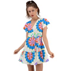 Hippie T- Shirt Psychedelic Floral Power Pattern T- Shirt Flutter Sleeve Wrap Dress by maxcute