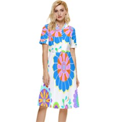 Hippie T- Shirt Psychedelic Floral Power Pattern T- Shirt Button Top Knee Length Dress by maxcute