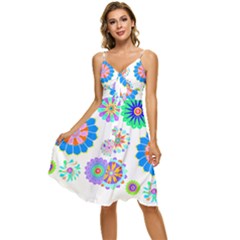 Hippie T- Shirt Psychedelic Floral Power Pattern T- Shirt Sleeveless Tie Front Chiffon Dress by maxcute