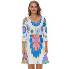 Hippie T- Shirt Psychedelic Floral Power Pattern T- Shirt Shoulder Cut Out Zip Up Dress by maxcute